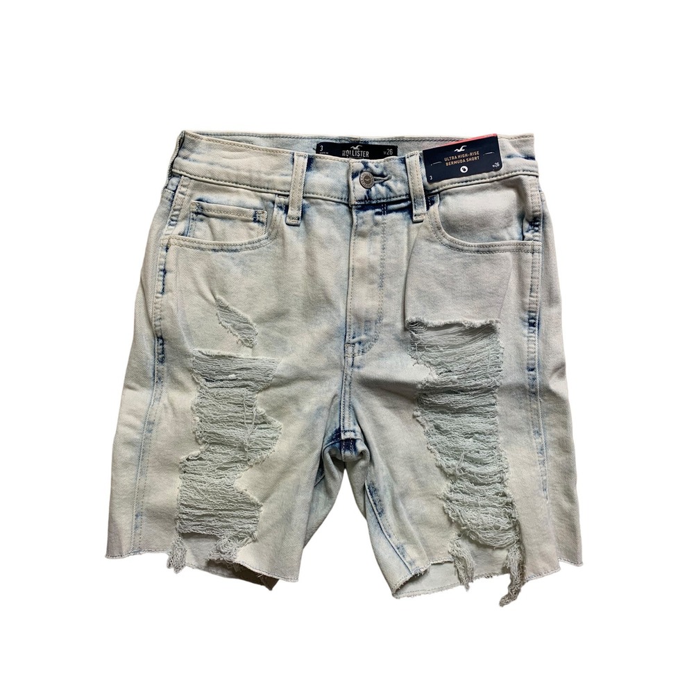 Hollister Cutout Jean Shorts Size 26 Bermuda Distressed‎ Light High Rise 3502